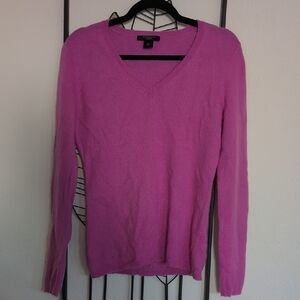 Ann Taylor Vibrant Pink Cashmere V-Neck Sweater Sz M